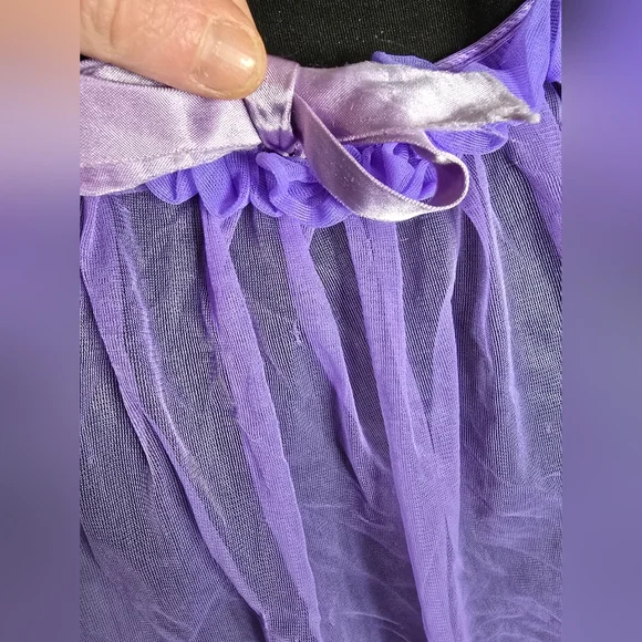 Vtg 60s Sheer Purple Flowy Boho Ruffle Babydoll Negligee Lingerie Top with Robe - Picture 10 of 13